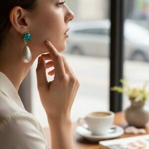 Designer Kenneth Jay Lane Cobalt Blue Gold -Tone Faux Pearl /Stone Earring's